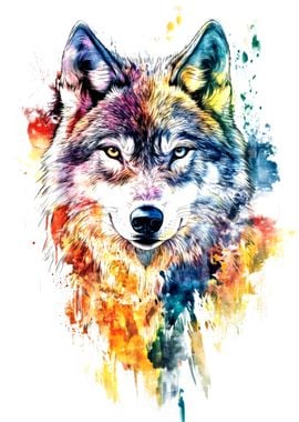 Colorful Wolf Watercolor