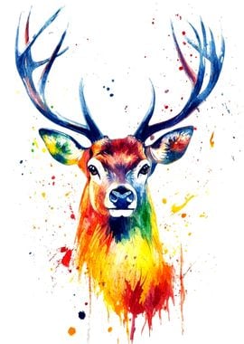 Rainbow Deer Watercolor