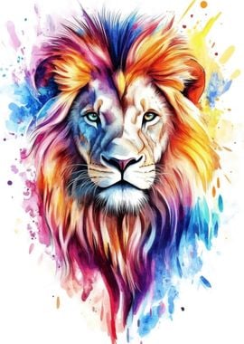 Colorful Lion Portrait