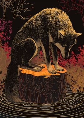 Wolf on Tree Stump