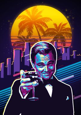 Leonardo DiCaprio cheers meme 80s Retro Art