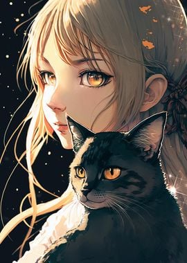 Anime Girl with Cat