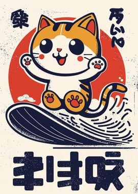 Kawaii Cat Surfing