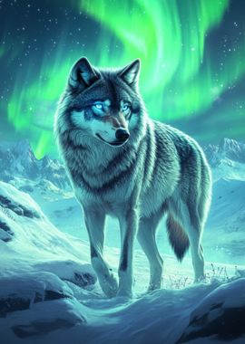 Wolf Under Aurora Borealis