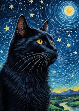 Black Cat Starry Night