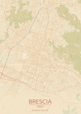 Brescia Italy Vintage Style City Map