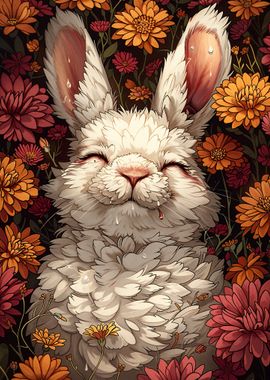 White Rabbit in Flowers