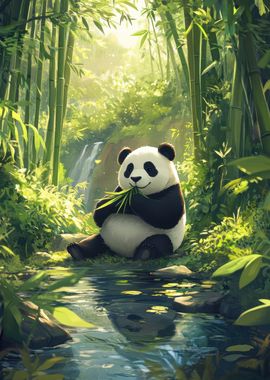 Panda in Bamboo Forest