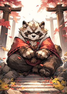 Raccoon Warrior in Red