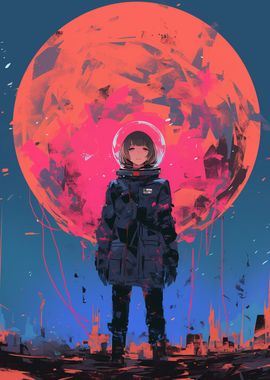 Astronaut Girl in a Red Sky