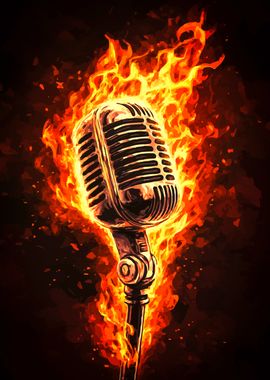 Flaming Microphone Vector Art