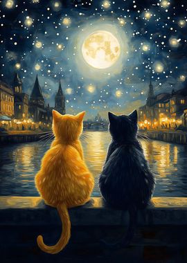 Starry Night Cats Romance