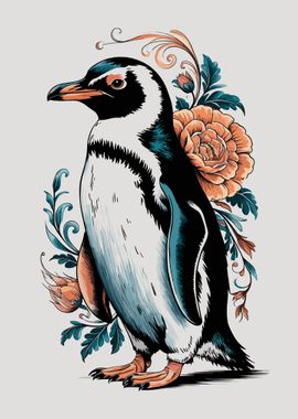 Penguin with Floral Design