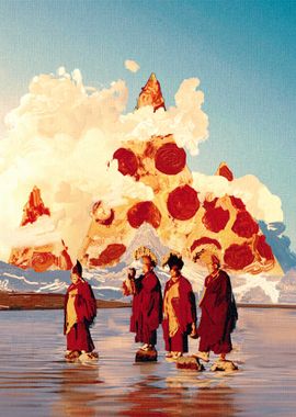 Pizza Mountain Monks Painting