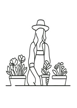 Woman Gardening Line Art