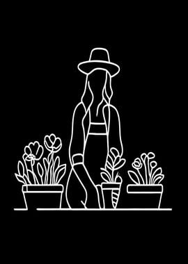 Woman Gardening Line Art