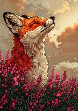 Fox in a Field of Flowers