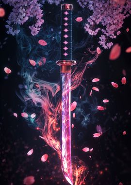 Samurai Sword with Cherry Blossoms