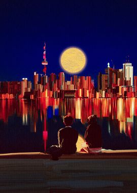 Night Cityscape with Couple Painting