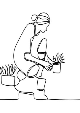 One Line Woman Gardening