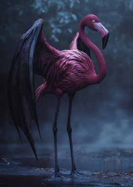 Pink Flamingo With Black Wings