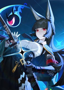 Anime Girl with Sword and Blue Flame