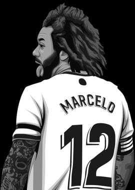 Marcelo Football Illustration Black and  White Version