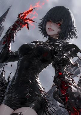 Dark Anime Girl with Red Claws