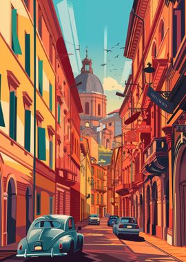 Bologna street in Italy