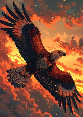 Eagle Soaring Sunset