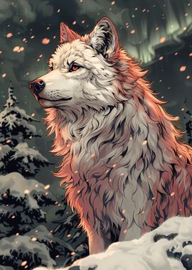 White Wolf in Snowy Forest