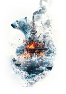 Polar Bear and Oil Rig