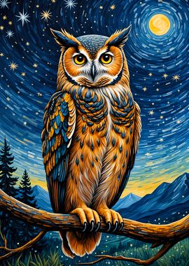 Owl Starry Night