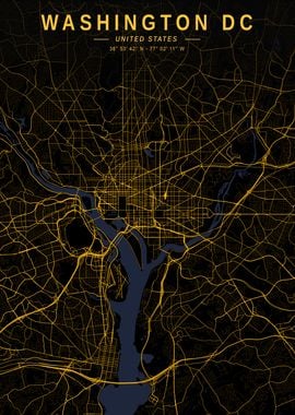 Washington DC Golden City Map