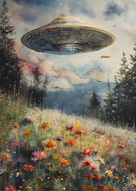 UFO Over Flower Field