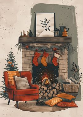 Cozy Fireplace Christmas Scene