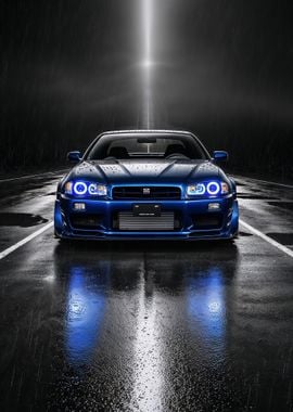 Blue Nissan Skyline R34