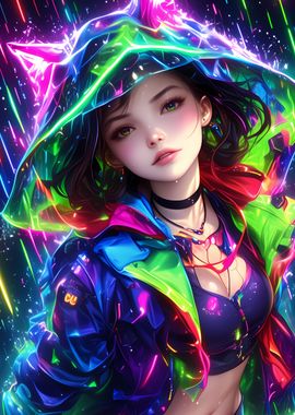 Anime Girl in Neon Jacket