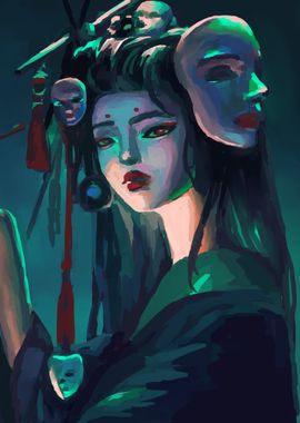 Cyberpunk Geisha with Masks