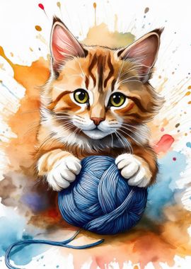 Kitten with Yarn Ball