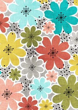 Colorful Linen Textured Floral Pattern