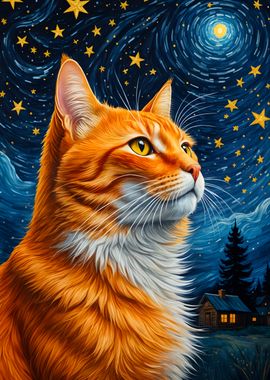 Orange Cat Starry Night