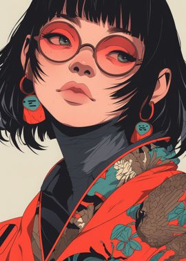 Anime Girl with Red Glasses