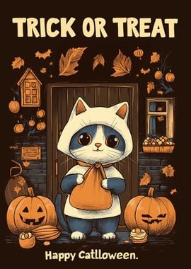 Cat Halloween Trick or Treat 