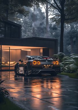 Nissan GTR R35 in luxury House and Forest