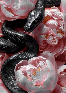 Black Snake and Peonies