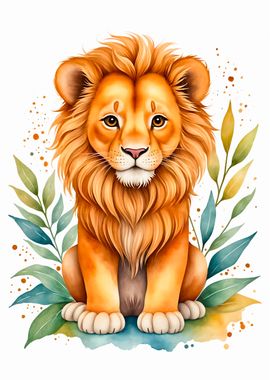 Cute Lion Watercolor