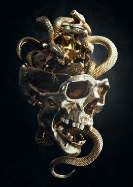 Golden Skull with Snakes