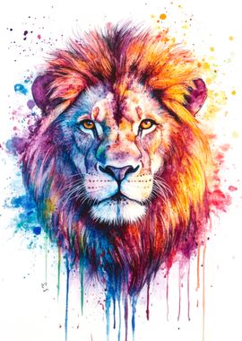 Colorful Lion Watercolor