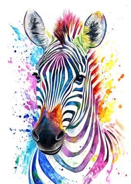 Rainbow Zebra Watercolor